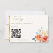 Cartons Réponse Élégant or Blush Floral Script Mariage QR Code (Devant)