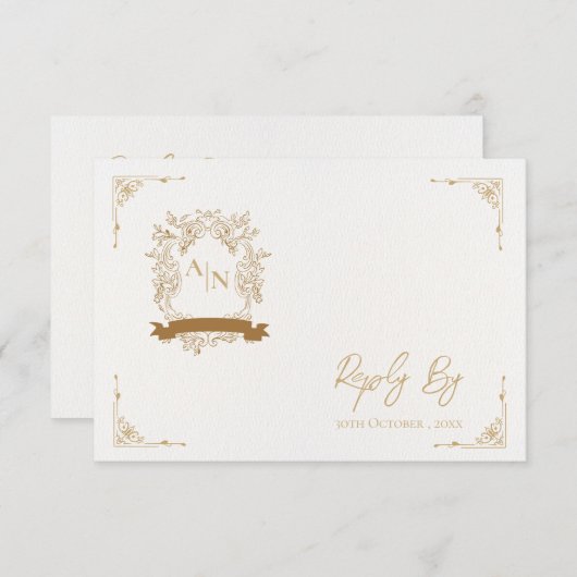 Cartons Réponse Élégant or Ornate complexe Mariage Monogramme (Devant / Derrière)