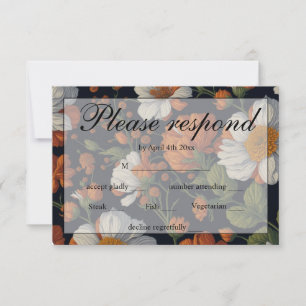 Cartons Réponse Elégant orange blanc noir vintage floral