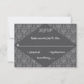 Cartons Réponse Élégant Ornate Classy Damask Grey Mariage officiel (Devant)