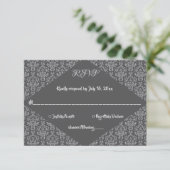 Cartons Réponse Élégant Ornate Classy Damask Grey Mariage officiel (Debout devant)