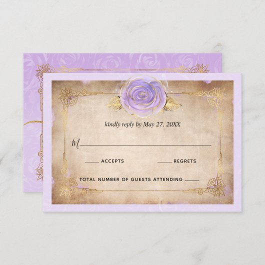 Cartons Réponse Elégant Parchemin de Rose d'or et de violet clair (Devant / Derrière)