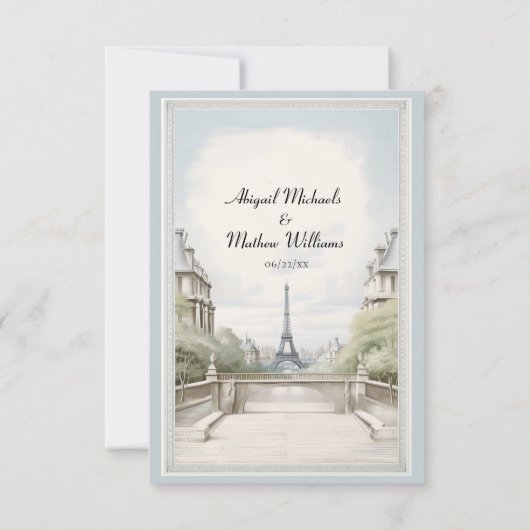 Cartons Réponse Elégant Paris Tour Eiffel Mariage bleu Poudrier (Dos)