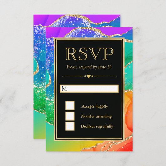 Cartons Réponse Elégant Parties scintillant arc-en-ciel Agate et M (Devant / Derrière)