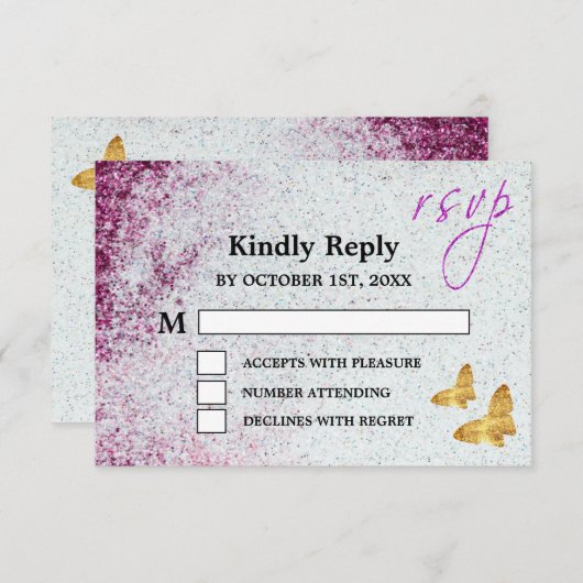 Cartons Réponse Élégant Parties scintillant violette et Mariage pa (Devant / Derrière)