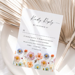 Cartons Réponse Élégant Pastel rose Boho Fleurs sauvages Mariage