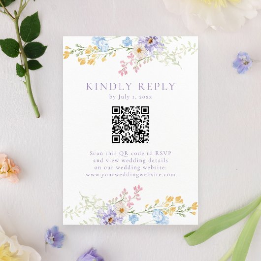 Cartons Réponse Elegant Pastel Wildflower Garden QR Code Wedding