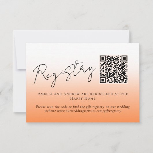 Cartons Réponse Elegant Peach Orange Fuzz Code QR Registre Mariage (Devant)