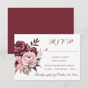 Cartons Réponse Elégant Peony Floral Aquarelle Bourgogne Mariage