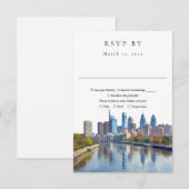 Cartons Réponse Elegant Philadelphia Skyline Watercolor Wedding (Devant / Derrière)