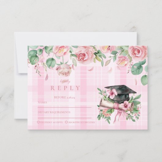 Cartons Réponse Élégant Pink Floral Graduation (Devant)
