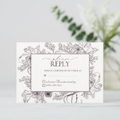 Cartons Réponse Élégant Plum Purple Floral Line Art Mariage (Debout devant)