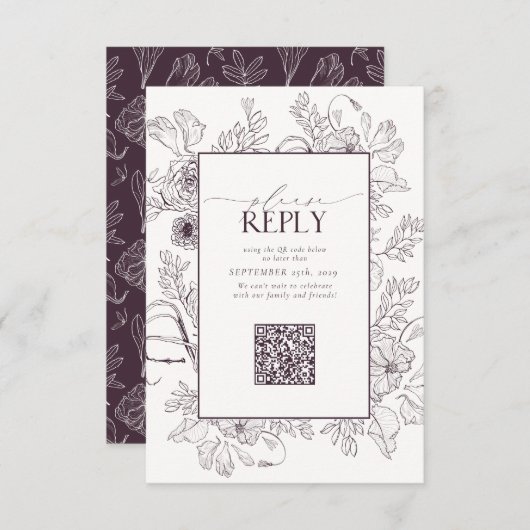 Cartons Réponse Elegant Plum violet Mariage QR Code S'il vous plaî (Devant / Derrière)
