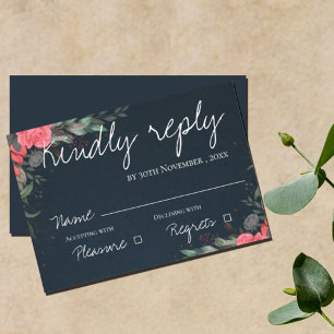 Cartons Réponse Élégant Pretty Peach Grey Mariage de script floral