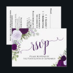 Cartons Réponse Elegant Purple Floral Calligraphy Wedding<br><div class="desc">These beautiful RSVP cards veut make it easy for your guest to respond to your wedding Invite. They feature an elegant boho floral design with lacy script calligraphy and hand painted watercolor roses in shades of dusty purple, plum, and lavender. The back of the card is a form for your...</div>