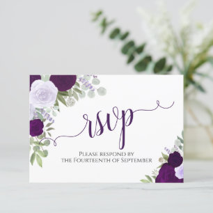 Cartons Réponse Elegant Purple Floral Calligraphy Wedding
