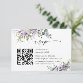 Cartons Réponse Elegant Purple Floral Wedding Website QR Code (Debout devant)