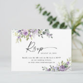 Cartons Réponse Elegant Purple Floral Wedding Website QR Code (Debout devant)