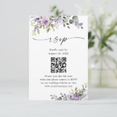 Cartons Réponse Elegant Purple Floral Wedding Website QR Code (Debout devant)