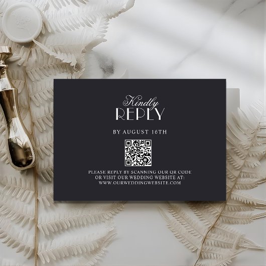 Cartons Réponse Elegant QR Code Black & White Wedding RSV Card