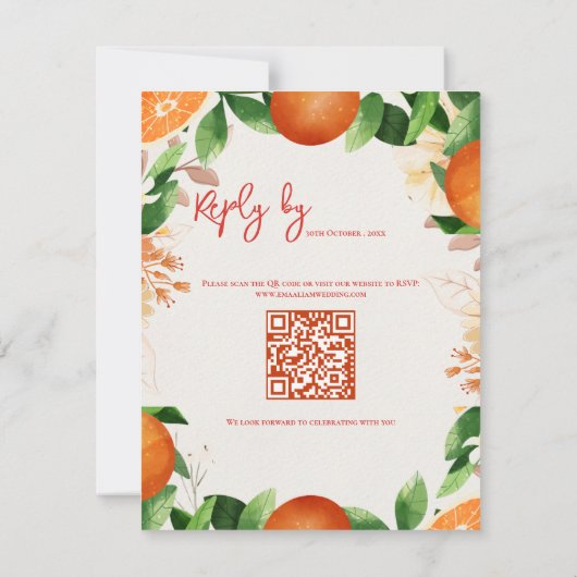 Cartons Réponse Elégant QR Code Citrus Orange Mariage de automne d (Dos)