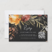 Cartons Réponse Élégant QR Code Floral Black Mariage (Devant)