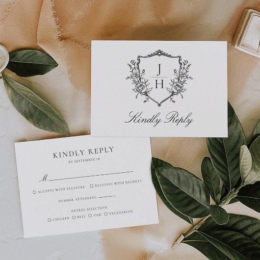 Cartons Réponse Élégant régence Floral Crest Monogram Mariage