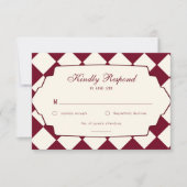 Cartons Réponse Elegant Retro Checkered Burgundy Wedding (Devant)