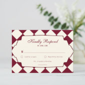 Cartons Réponse Elegant Retro Checkered Burgundy Wedding (Debout devant)