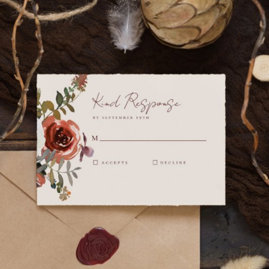 Cartons Réponse Élégant Romantique automne Floral Mariage rouge