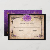 Cartons Réponse Elégant Rose aquarelle Rustique Mariage violet or (Devant / Derrière)