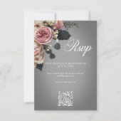 Cartons Réponse Élégant rose blanc Rose gris Mariage QR (Devant)