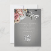 Cartons Réponse Élégant rose blanc Rose gris Mariage QR (Devant)