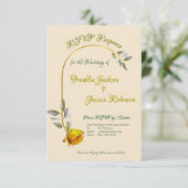 Cartons Réponse Elégant rose de paix douce vert & or Mariage ovale (Debout devant)
