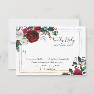 Cartons Réponse Élégant Rose d'hiver Bourgogne Mariage de verdure