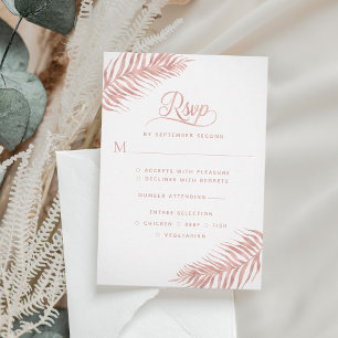 Cartons Réponse Elégant Rose feuille de palme Mariage blanc or