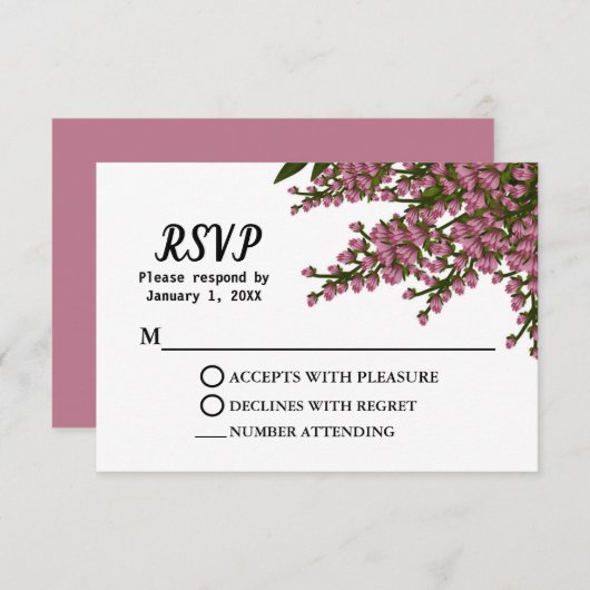 Cartons Réponse Elégant rose Floral Mariage sur mesure (Devant / Derrière)