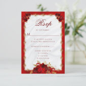 Cartons Réponse Élégant Rose Floral Rouge  Entree Mariage (Debout devant)