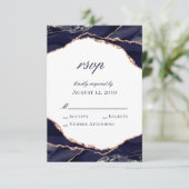 Cartons Réponse Elégant Rose Gold Foil Marine Blue Agate Mariage (Debout devant)
