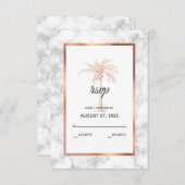 Cartons Réponse Elégant Rose or cuivre marbre palmier Mariage (Devant / Derrière)