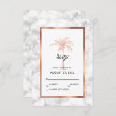 Cartons Réponse Elégant Rose or cuivre marbre palmier Mariage (Devant / Derrière)