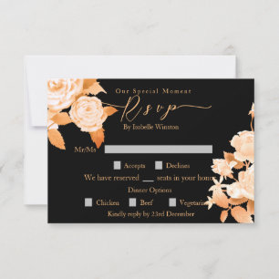 Cartons Réponse Élégant Rose or noir Mariage option dîner