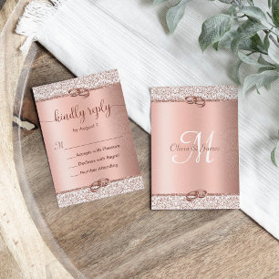 Cartons Réponse Élégant Rose Parties scintillant or Mariage