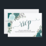 Cartons Réponse Élégant Rose Turquoise Mariage de calligraphie flo<br><div class="desc">Ces belles cartes RSVP vous permettront de répondre facilement à vos faire-part de mariage. Elles présentent un élégant design boho floral avec une calligraphie en dentelle et des roses aquarelles peints à la main dans des tons turquoises et turquoise. Le verso de la carte est un formulaire à remplir et...</div>