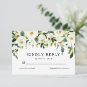 Cartons Réponse Elégant Roses Blanches Verdure Mariage d'été (Debout devant)