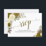 Cartons Réponse Elégant Roses d'or Floral Calligraphie Mariage RSV<br><div class="desc">Ces belles cartes RSVP vous permettront de répondre facilement à vos faire-part de mariage. Elles présentent un design floral boho élégant avec des calligraphies en dentelle et des roses d'aquarelle peints à la main dans les tons jaune et or. Le verso de la carte est un formulaire à remplir et...</div>