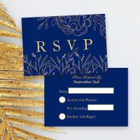 Elégant Royal Blue avec des fleurs dorées