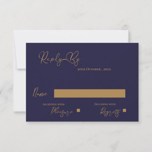 Cartons Réponse Elégant Royal Blue Gold Intricate Design Mariage (Dos)