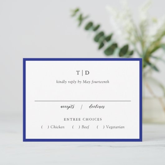 Cartons Réponse Elégant Royal Blue Monogram Mariage moderne (Debout devant)