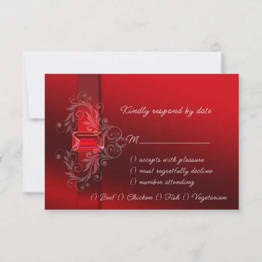 Cartons Réponse Élégant Ruby Rouge Ruby Mariage Noël (Dos)